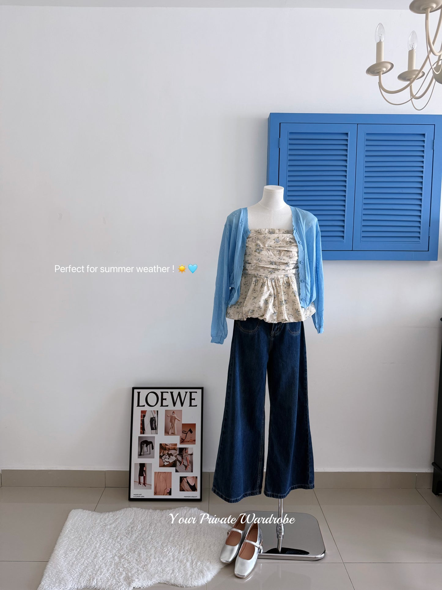 Melissa Floral Blue Ruched Bud Top