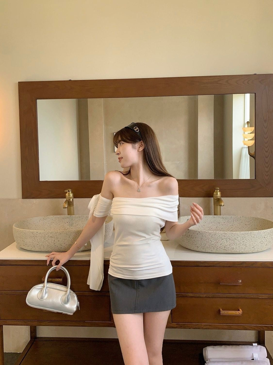 Mia One Shoulder Ribbon Cotton Tee