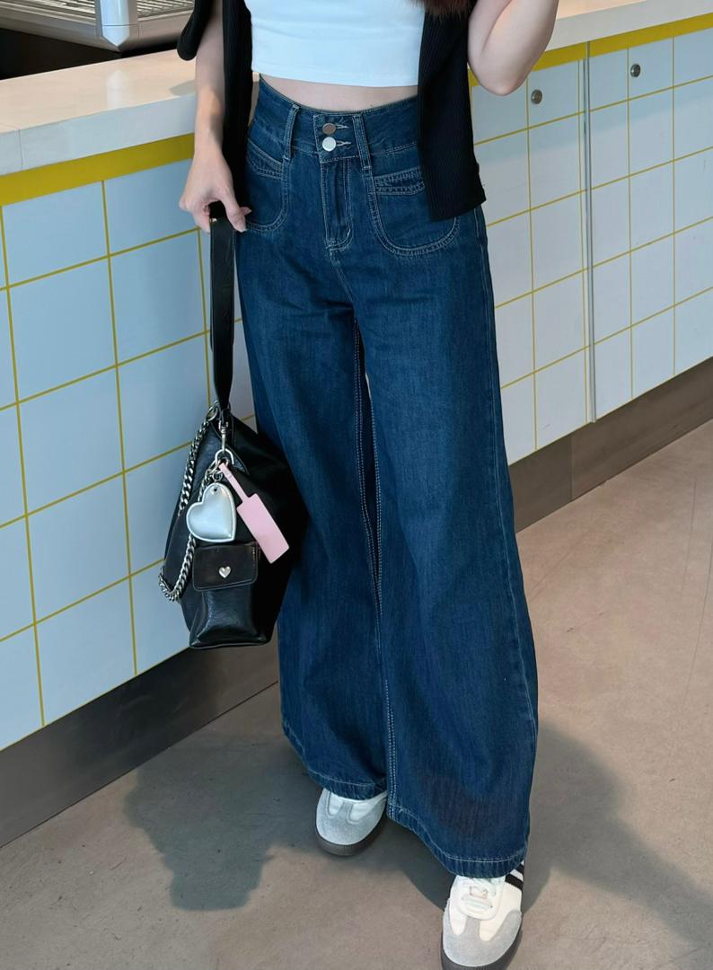 Celina Dark Blue Retro Wide-Leg Jeans