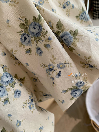 Melissa Floral Blue Ruched Bud Top