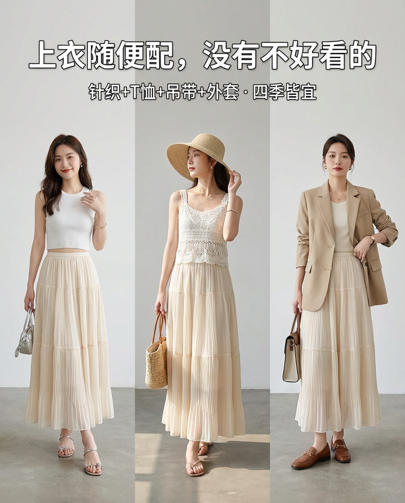 Drapey Mesh Pleated Long Skirt