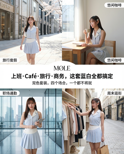 Bluebell Vest Pleated Set Wear