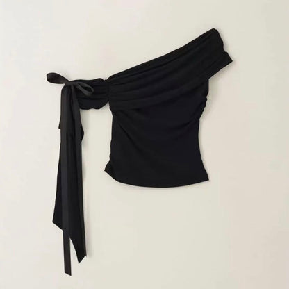 Mia One Shoulder Ribbon Cotton Tee
