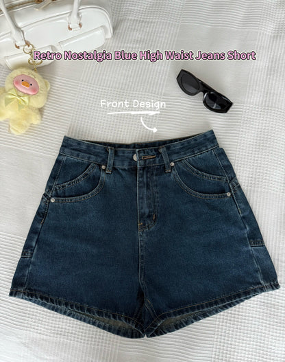 Retro Nostalgia Blue High Waist Jeans Short