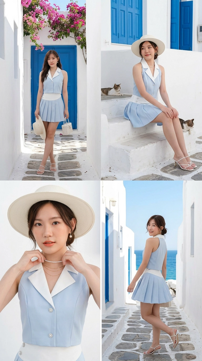 Bluebell Vest Pleated Set Wear