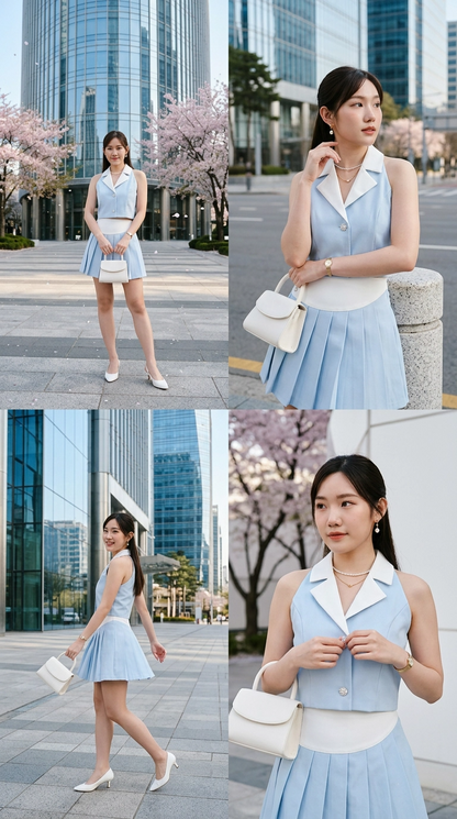 Bluebell Vest Pleated Set Wear