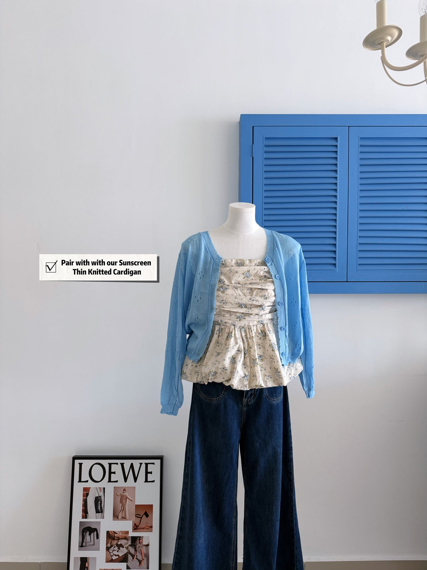 Melissa Floral Blue Ruched Bud Top