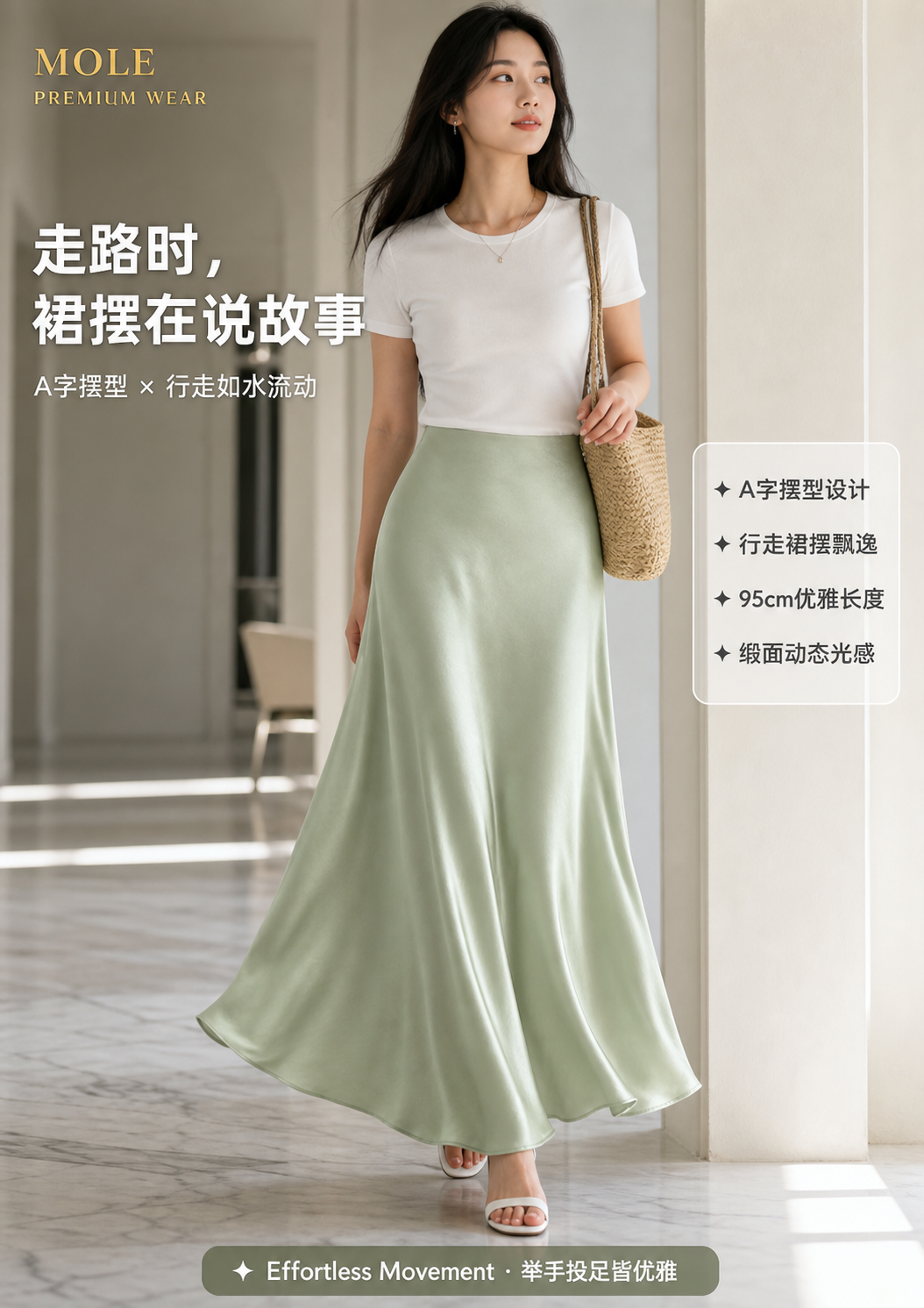 Silky Satin High Waisted Elastic Skirt