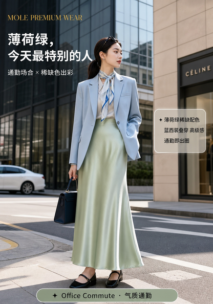 Silky Satin High Waisted Elastic Skirt