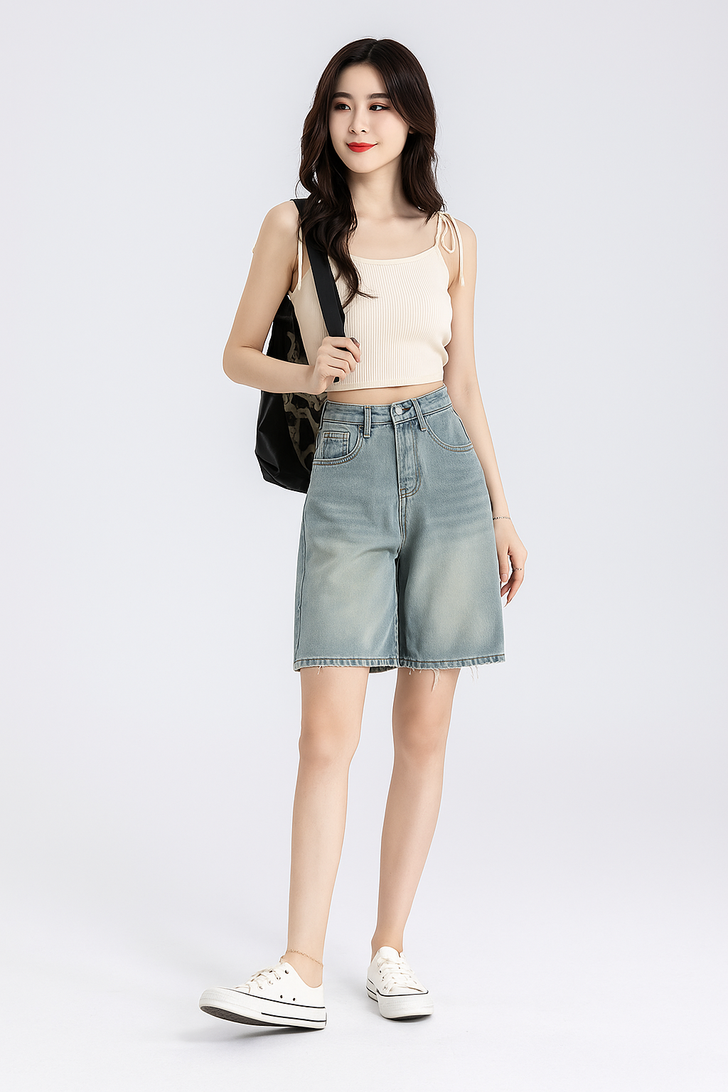 Summer Light Blue Quarter Denim Pants