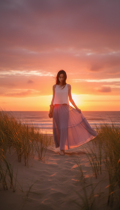 Drapey Mesh Pleated Long Skirt