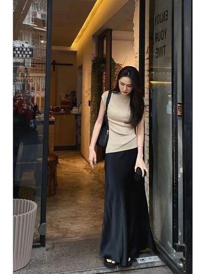 Silky Satin High Waisted Elastic Skirt