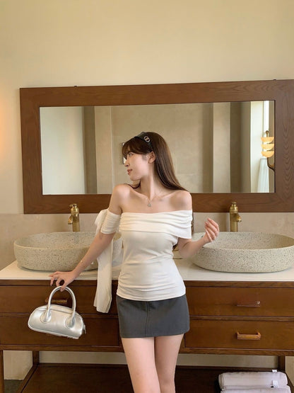 Mia One Shoulder Ribbon Cotton Tee