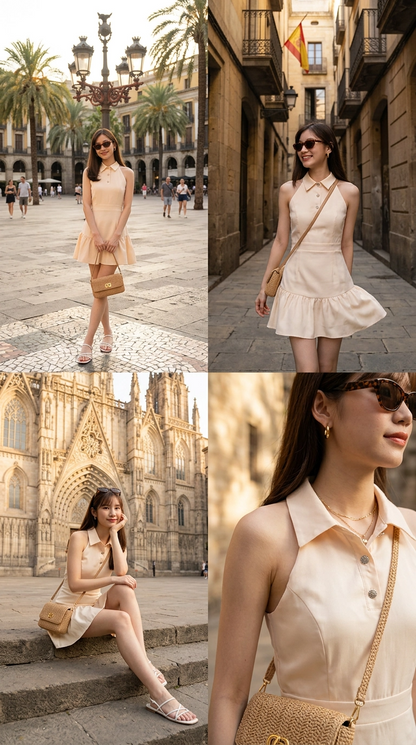 Emma Polo Collar Cream Dress
