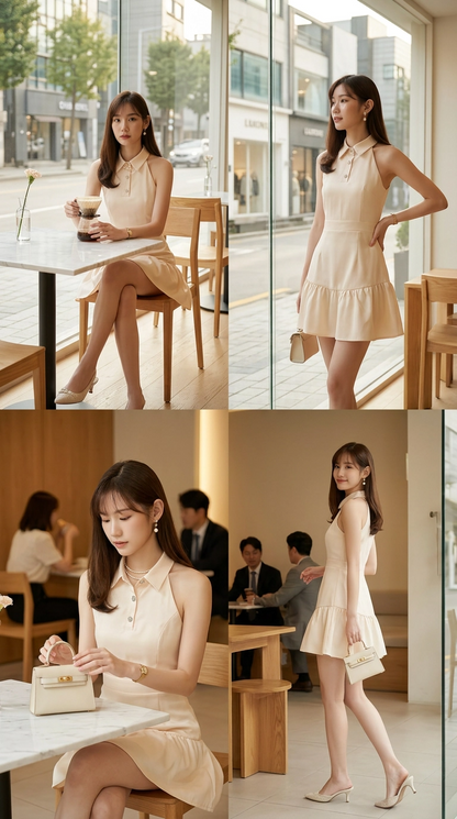 Emma Polo Collar Cream Dress