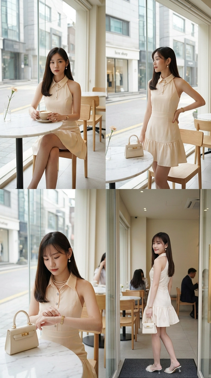 Emma Polo Collar Cream Dress