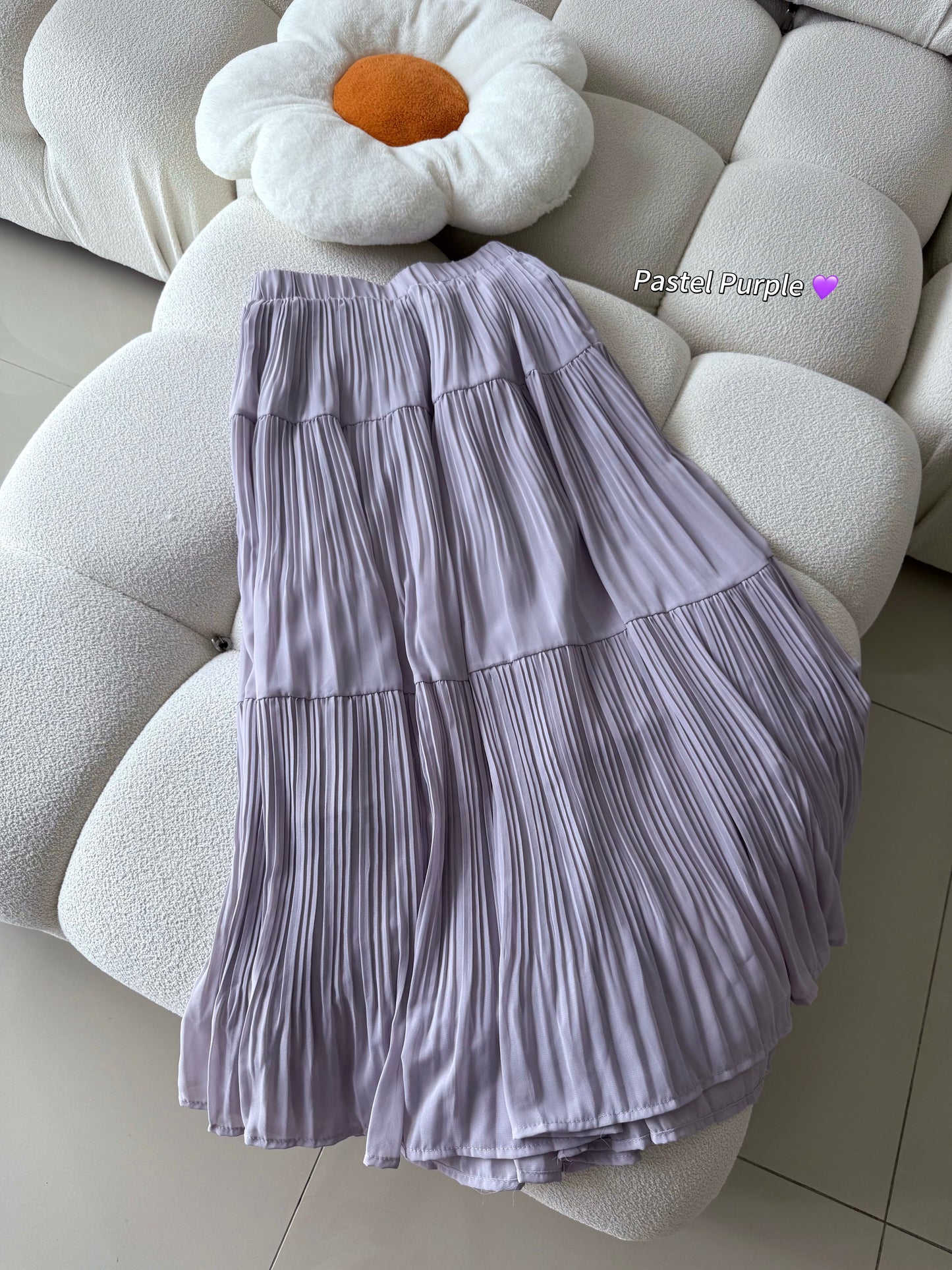 Drapey Mesh Pleated Long Skirt