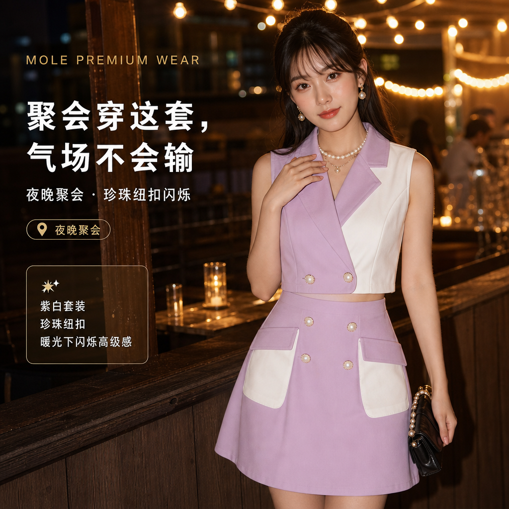 Purple Button Front Waist Coat & Skirt
