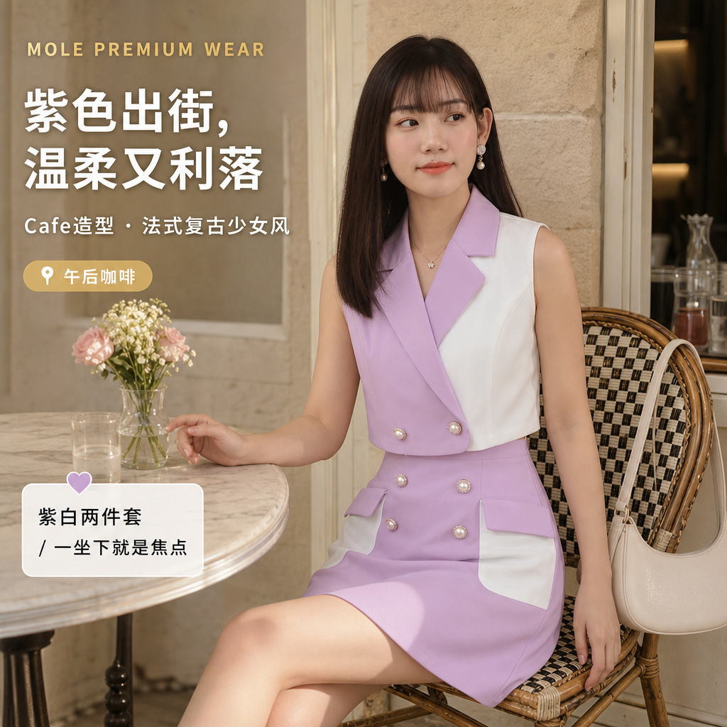 Purple Button Front Waist Coat & Skirt