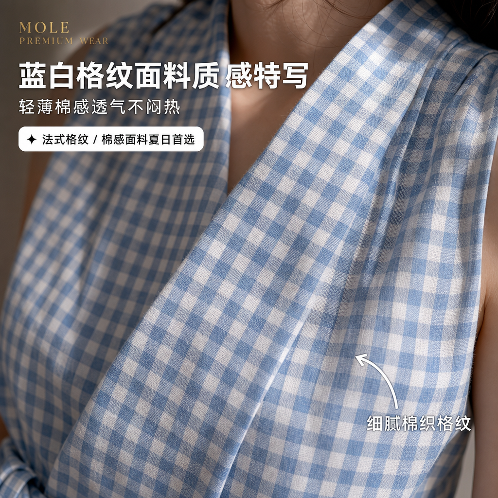 Cross V-Neck Waist Tie Plaid Top