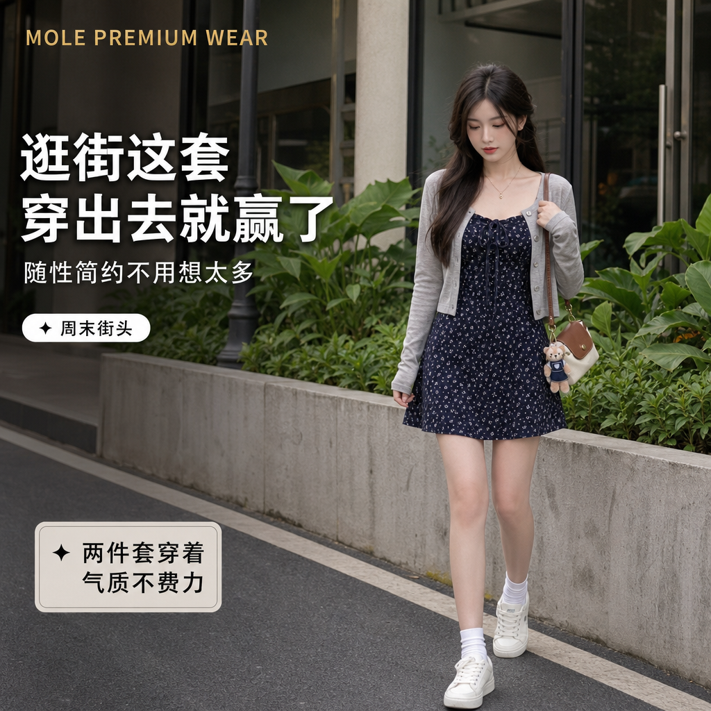 Summer French Floral Dress with Cardigan