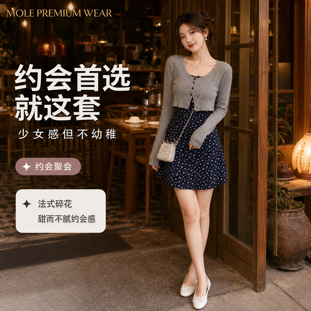 Summer French Floral Dress with Cardigan