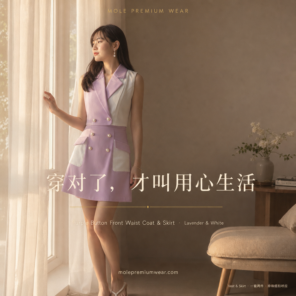 Purple Button Front Waist Coat & Skirt