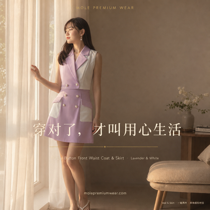 Purple Button Front Waist Coat & Skirt