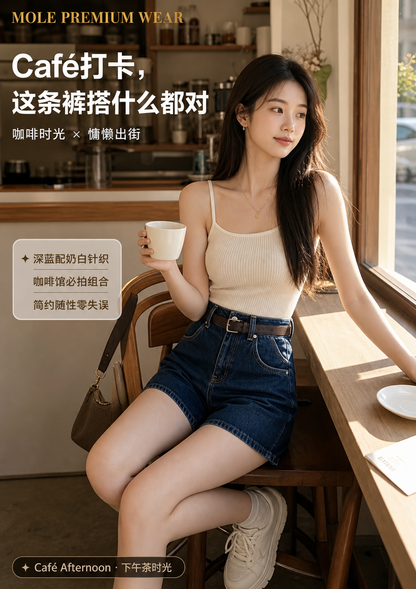 Retro Nostalgia Blue High Waist Jeans Short