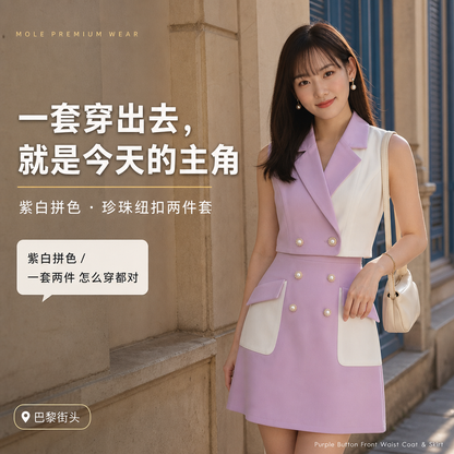 Purple Button Front Waist Coat & Skirt