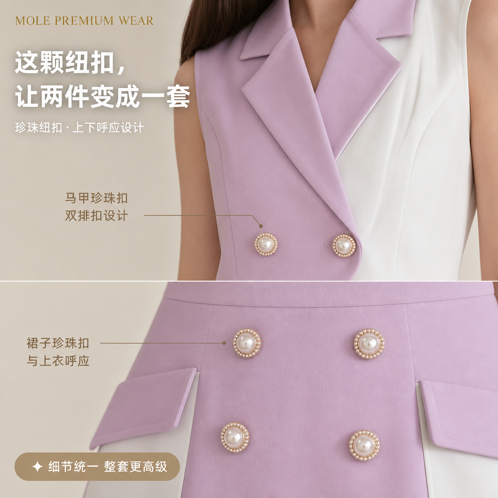 Purple Button Front Waist Coat & Skirt