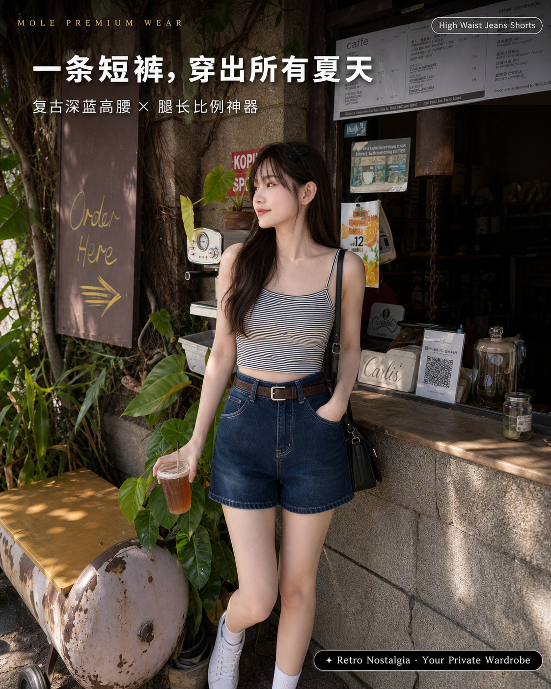 Retro Nostalgia Blue High Waist Jeans Short