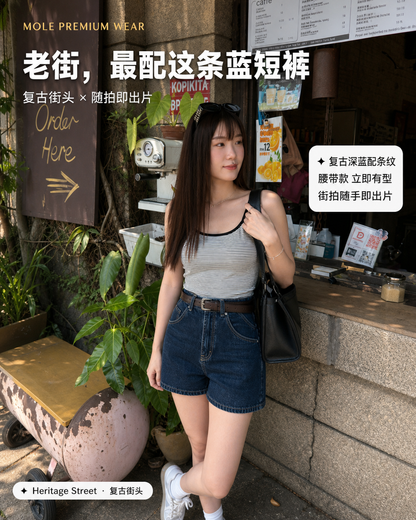 Retro Nostalgia Blue High Waist Jeans Short