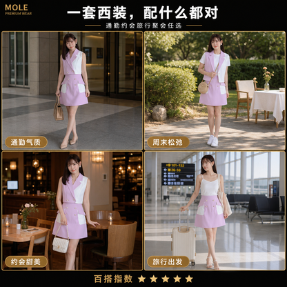 Purple Button Front Waist Coat & Skirt