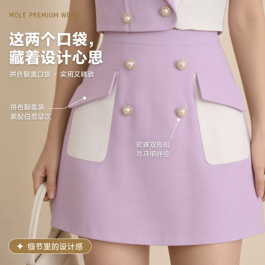Purple Button Front Waist Coat & Skirt