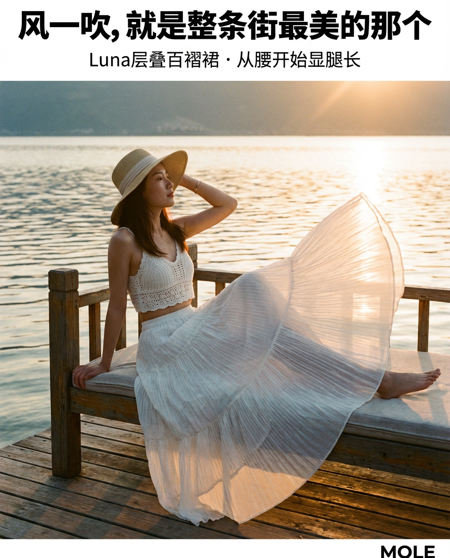 Drapey Mesh Pleated Long Skirt