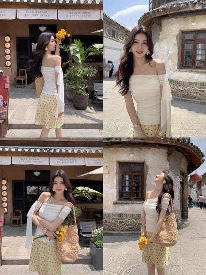 Mia One Shoulder Ribbon Cotton Tee
