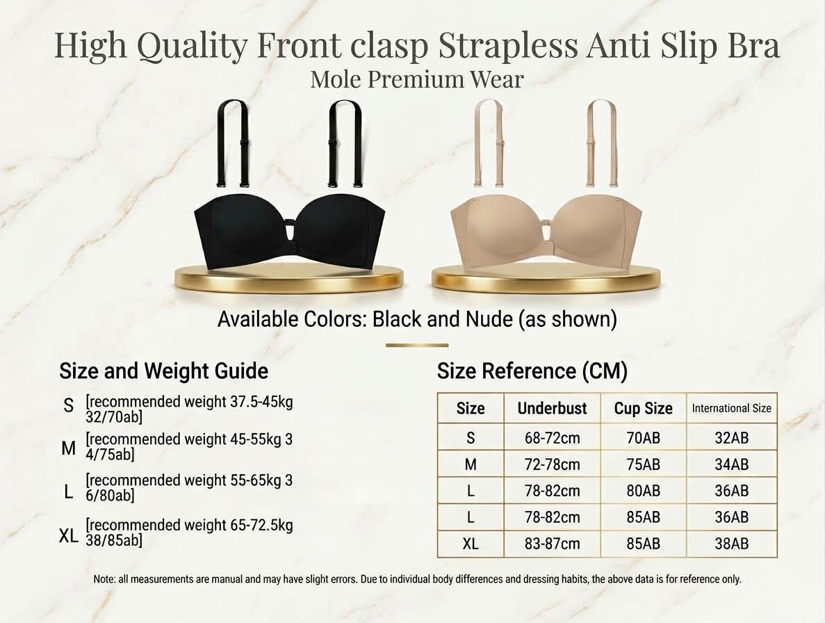 High Quality Front Clasp Strapless Anti Slip Bra