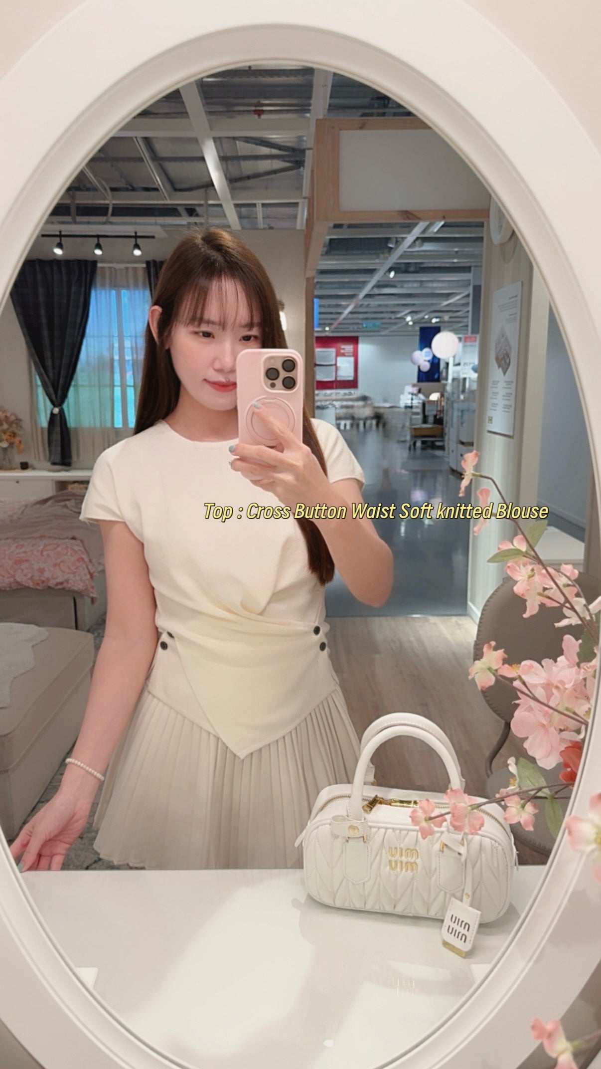 Cross Button Waist Soft Knitted Blouse