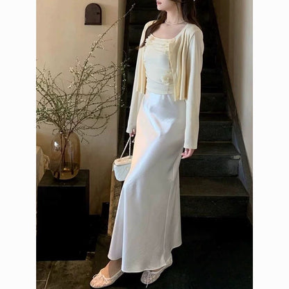 Silky Satin High Waisted Elastic Skirt