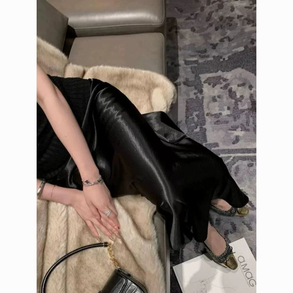Silky Satin High Waisted Elastic Skirt