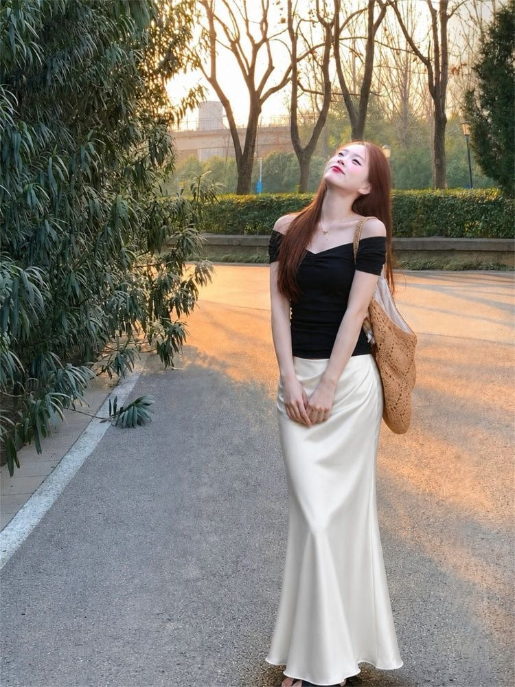 Silky Satin High Waisted Elastic Skirt