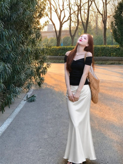 Silky Satin High Waisted Elastic Skirt