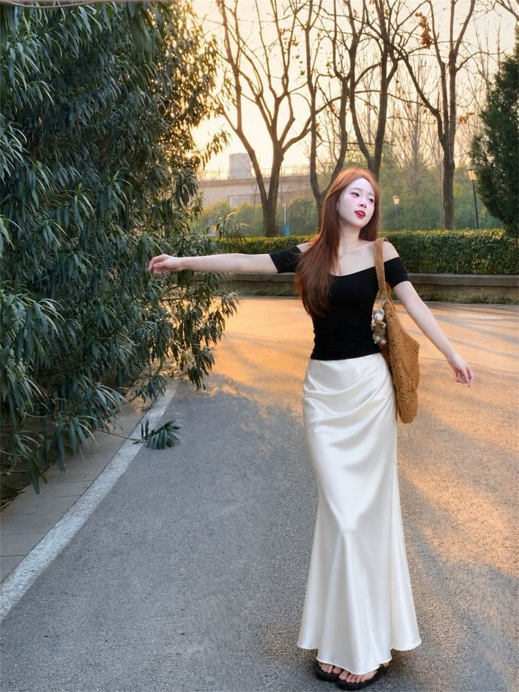 Silky Satin High Waisted Elastic Skirt