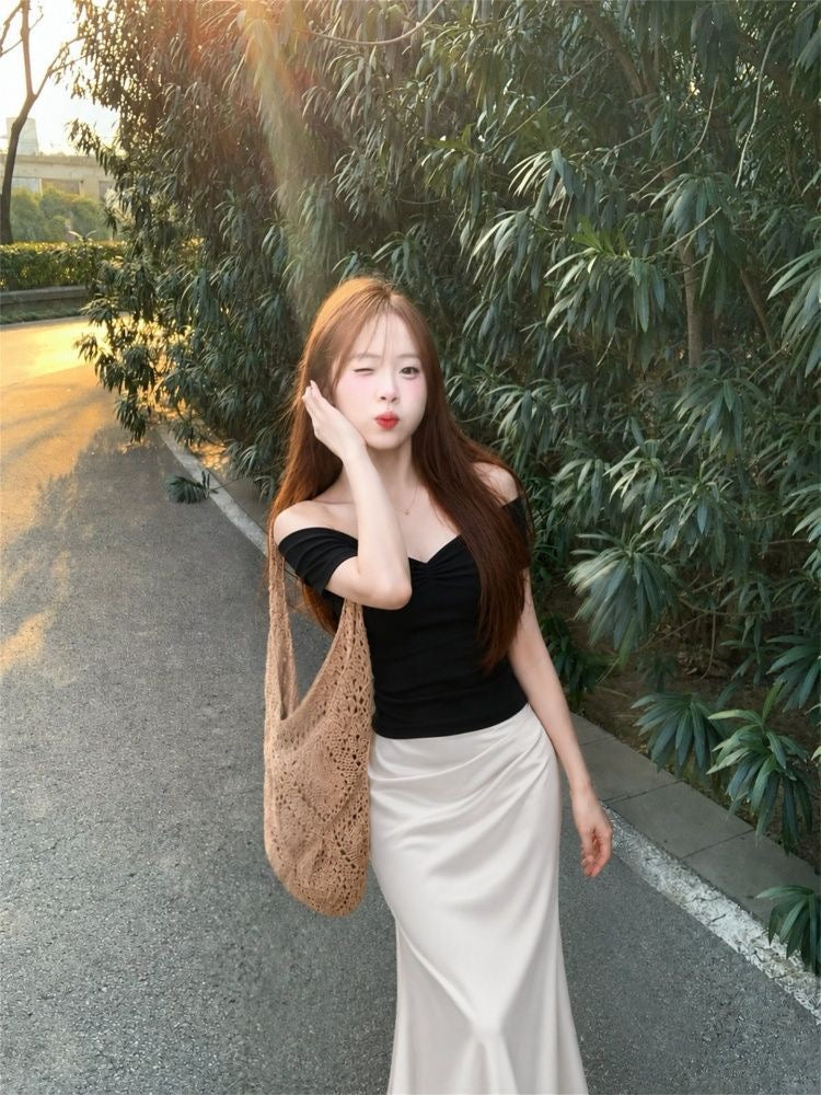 Silky Satin High Waisted Elastic Skirt