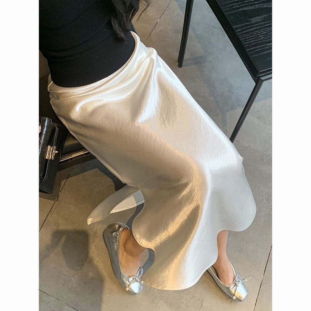 Silky Satin High Waisted Elastic Skirt