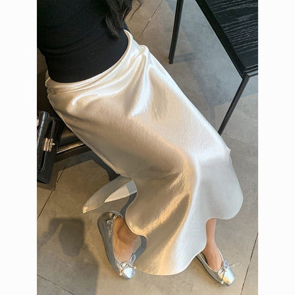 Silky Satin High Waisted Elastic Skirt