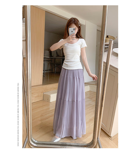 Drapey Mesh Pleated Long Skirt
