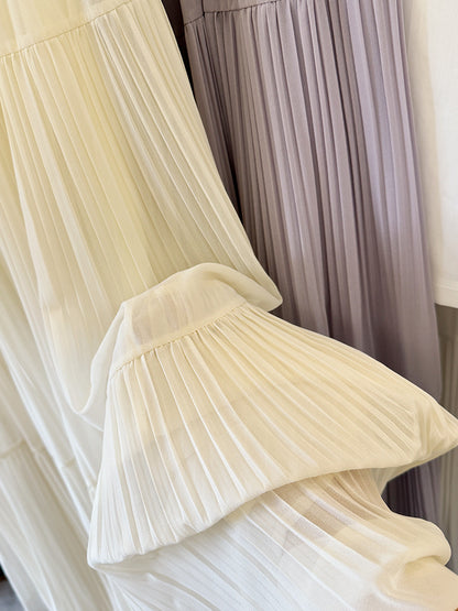 Drapey Mesh Pleated Long Skirt