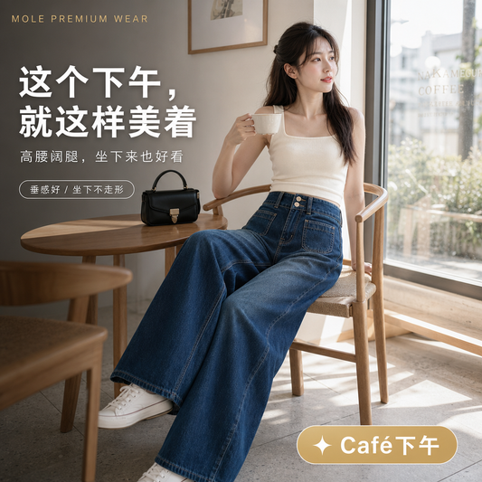 Celina Dark Blue Retro Wide-Leg Jeans